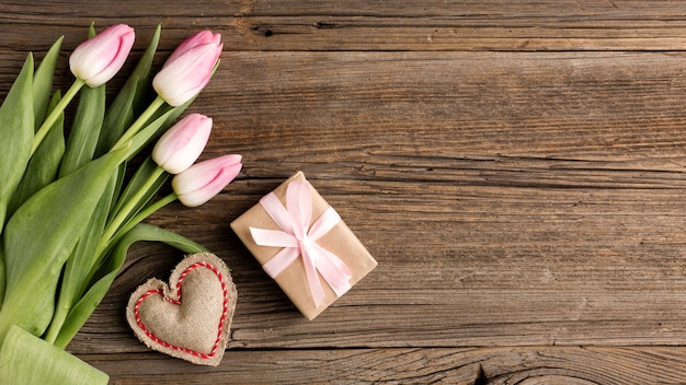 tulips with gift beside