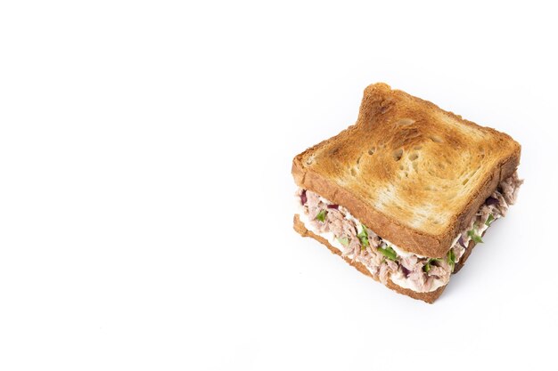 Tuna sandwich with mayo and vegetables isolated on white background