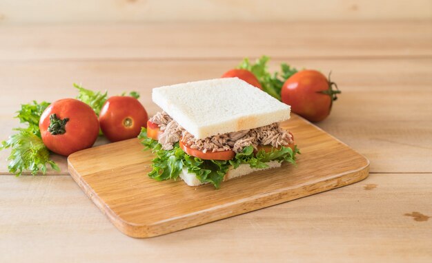 tuna sandwich on wood