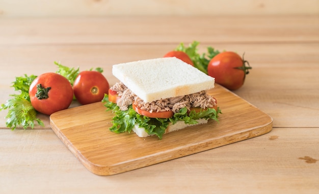 tuna sandwich on wood