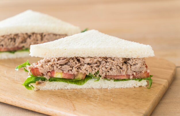 tuna sandwich on wood