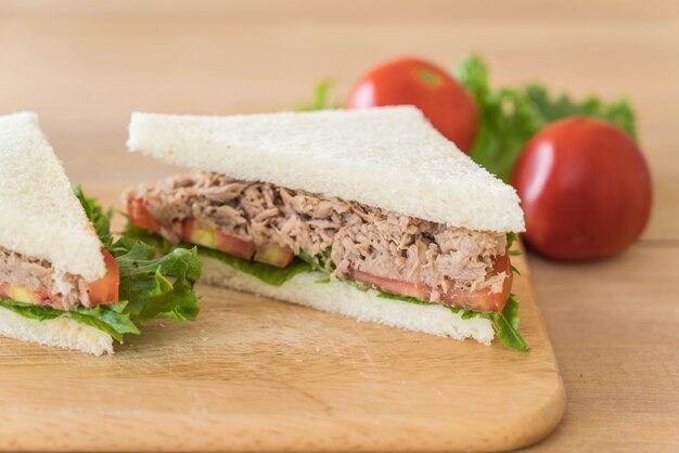 tuna sandwich on wood