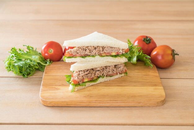 tuna sandwich on wood