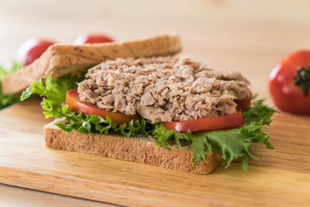 tuna sandwich on wood