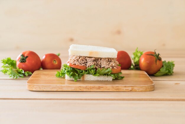 tuna sandwich on wood