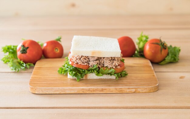 tuna sandwich on wood