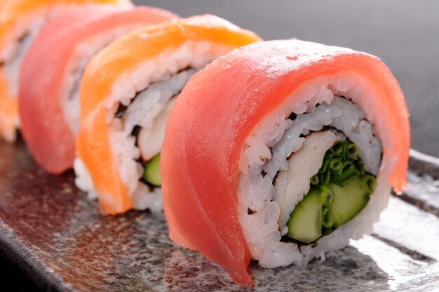 Tuna sushi roll close up