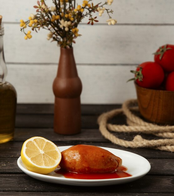 Turkish delight on the table with lemon