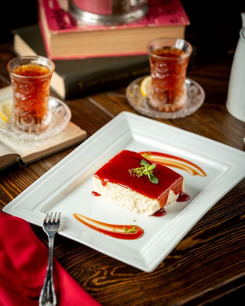 Turkish dessert trileche with milk and syryp
