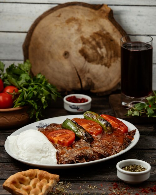 Turkish dish iskander doner with katyk