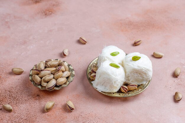 Turkish floss halva pishmanie,cotton candy dessert.