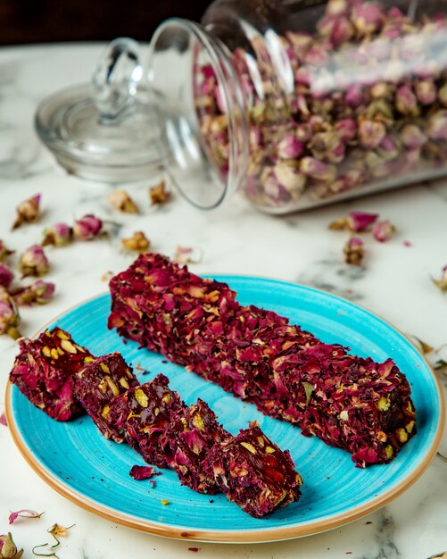 Turkish lokum with dried flowers