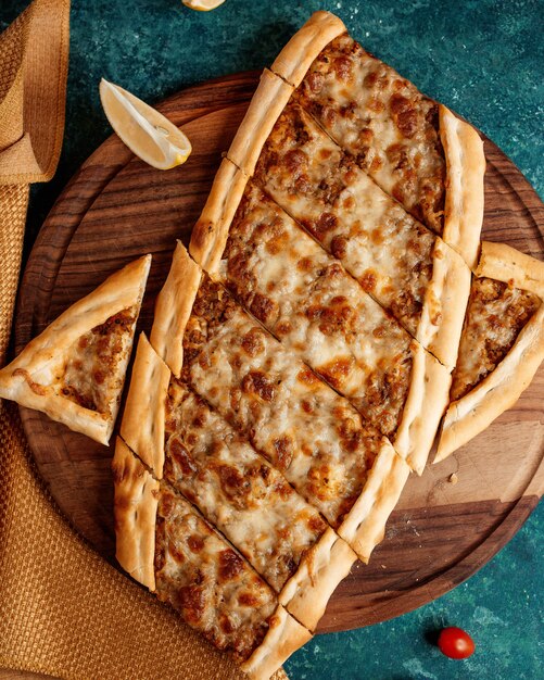 Turkish pide with cheese and meat