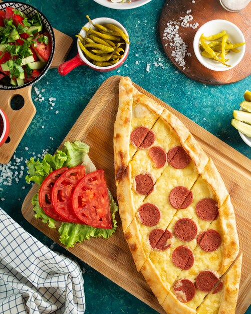 Turkish traditional pizza with sausage