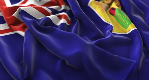 Turks and Caicos Islands Flag Ruffled Beautifully Waving Macro Close-Up Shot