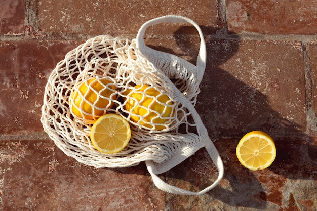 Free photo turtle bag with fresh lemons