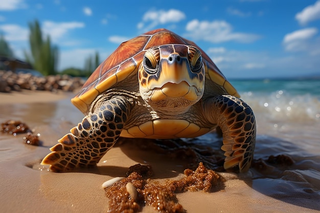 Free photo turtle on the beach background