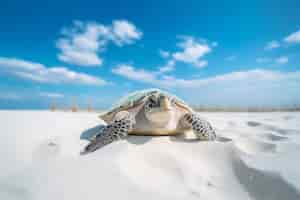 Free photo turtle on the beach walking