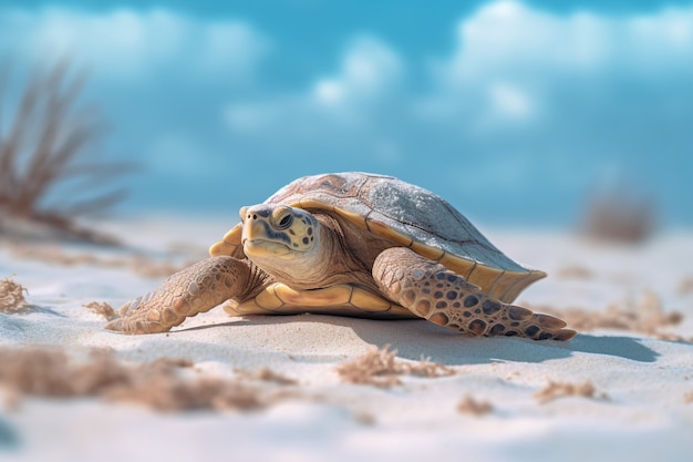 Tartaruga sulla spiaggia a piedi