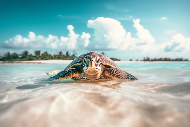 Free photo turtle on the beach walking