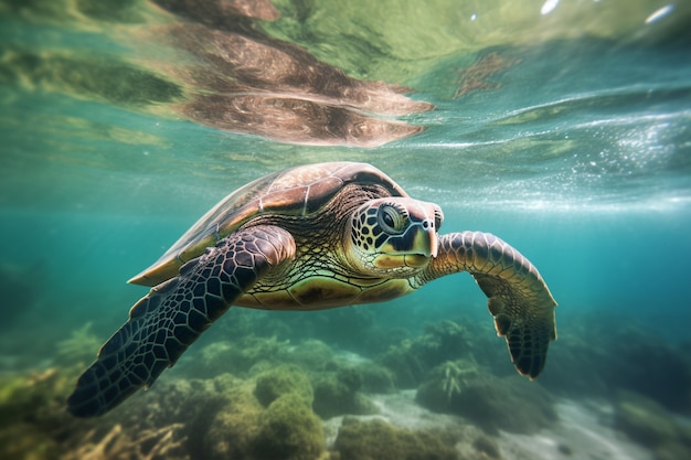 Turtles swimming in ocean