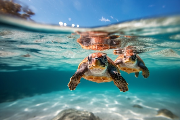 Free photo turtles swimming in ocean