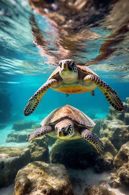 Foto gratuita tartarughe che nuotano nell'oceano