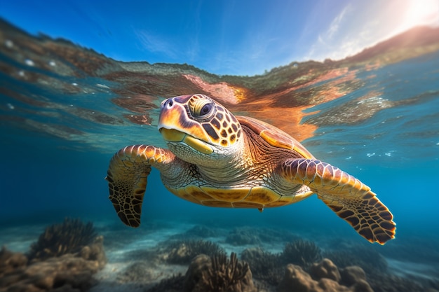 Free photo turtles swimming in ocean