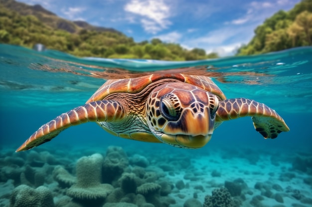 海を泳ぐカメ