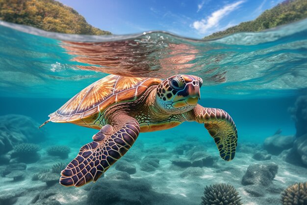 Turtles swimming in ocean