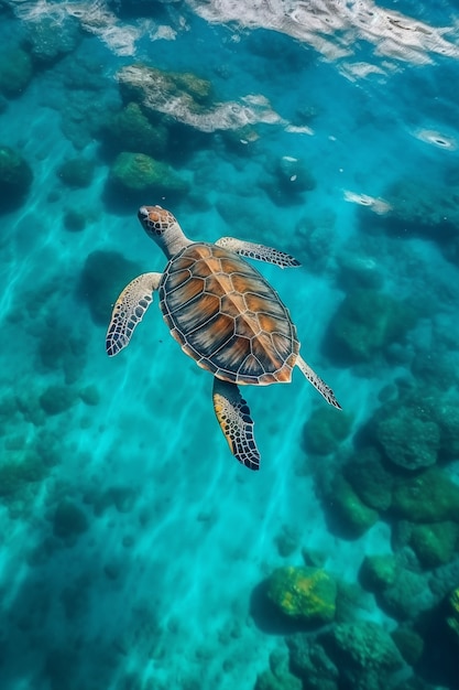 海を泳ぐカメ