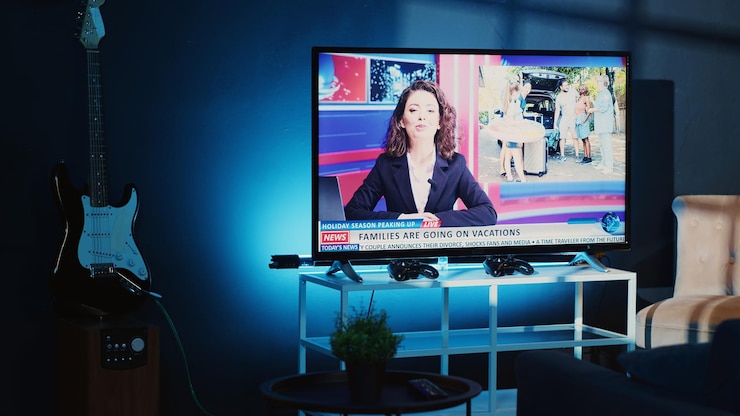 無料Photo アパートのテレビでニュース放送が放映されている