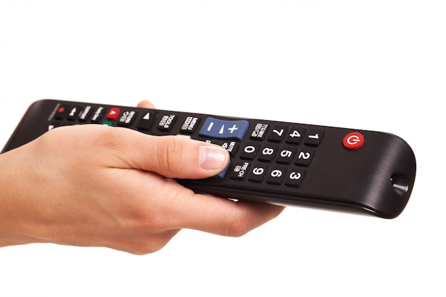 TV console in woman's hand