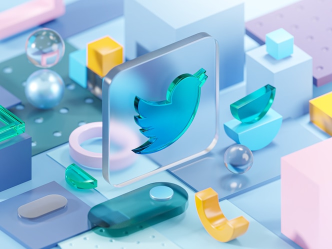 Twitter glass geometry shapes abstract composition art 3d rendering