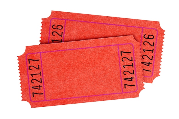 Two blank red movie tickets isolated