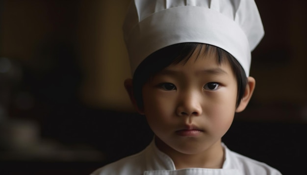 Due ragazzi uno chef tutti i sorrisi cucinano generati dall'ia