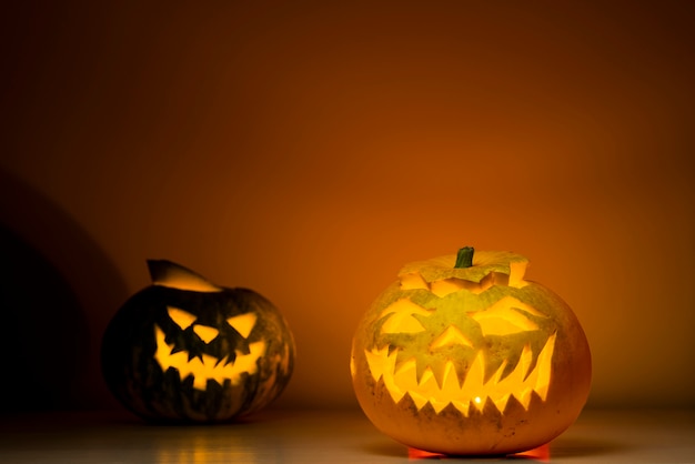 Two bright jack-o-lanterns