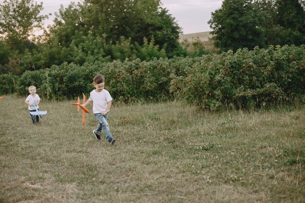 Two brothers playing in a summer field