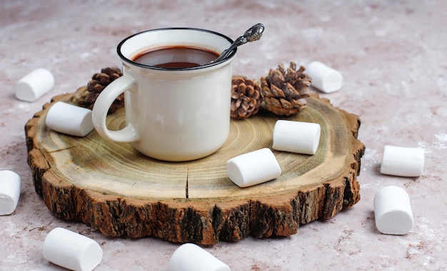 Two cup of hot chocolate with marshmallow on table