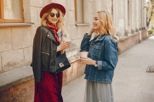 two fashion girls in a city