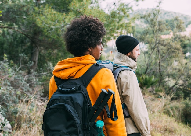 Two friends hiking together