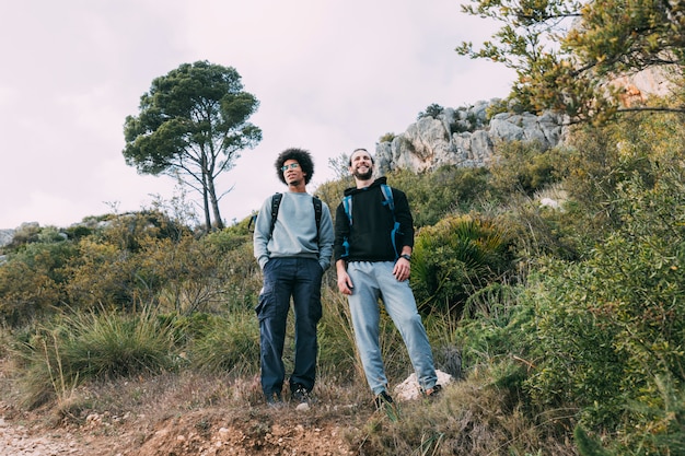 Two friends hiking together