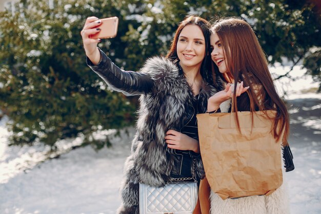 Two girls in a city