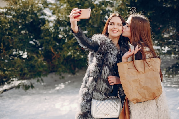 Two girls in a city