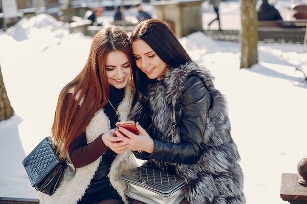 Two girls in a city