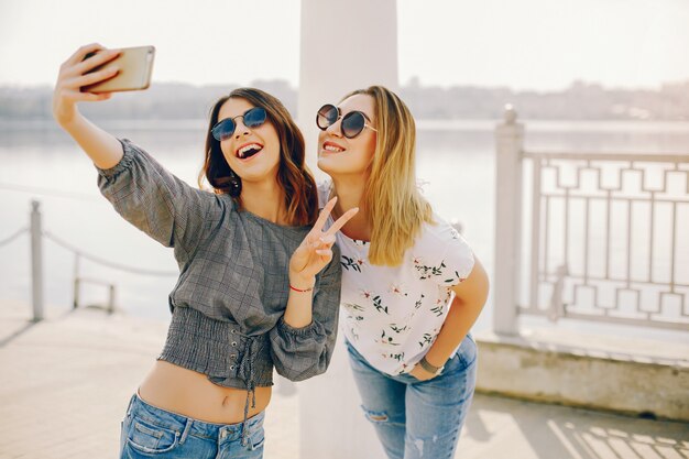 two girls in a summer park