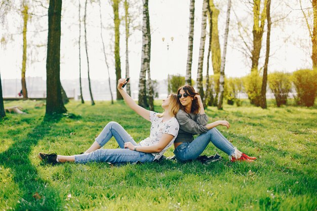 two girls in a summer park