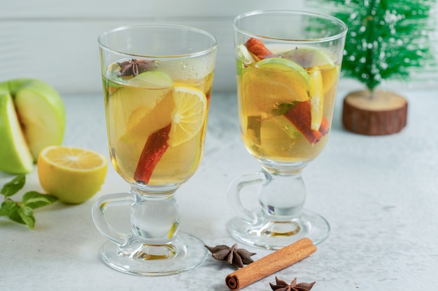 Two glass of apple cocktail. homemade cocktail . 