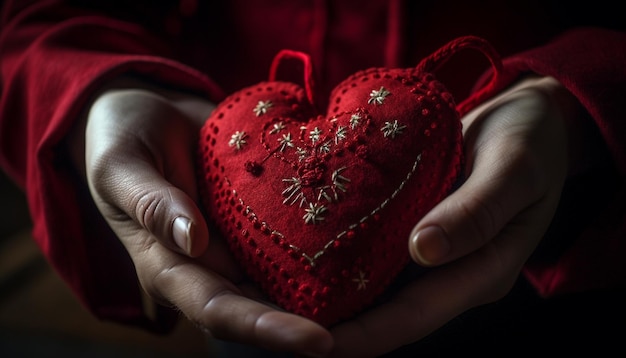 Free photo two hearts woven with wool a gift generated by ai