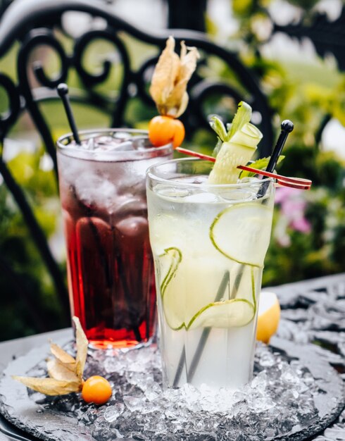 Two iced cocktails on the table